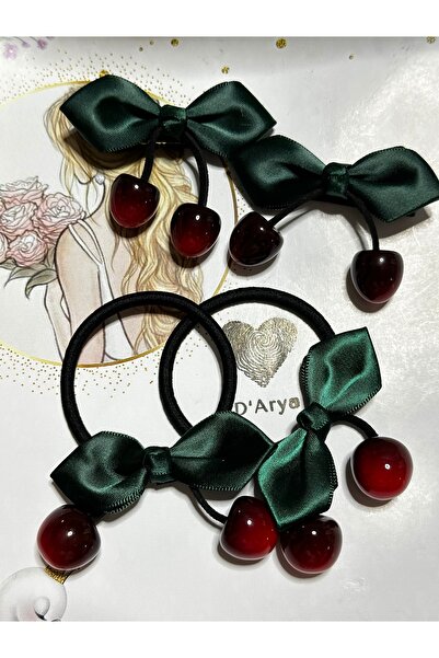 Darya DD422 شريط شعر كرز زجاجي من الساتان الأخضر (مجموعة من 4)