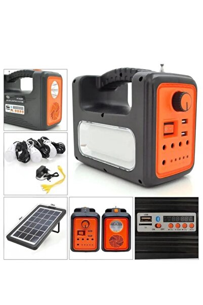 BLOMSTER Everton Rt-902 Güneş Enerjili Solar Şarjlı Bluetoothlu Mp3-radyolu Çadır Kamp Aydınlatma Fener Seti