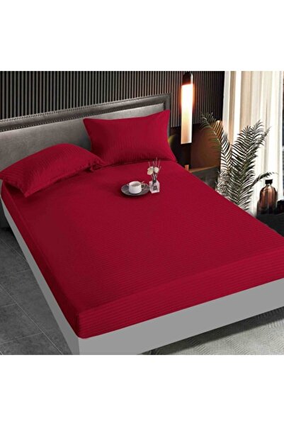 JOJO HOME Husa de pat, cu elastic, Jojo Home, Damasc, 2 persoane, Uni, 160x200cm, Rosu