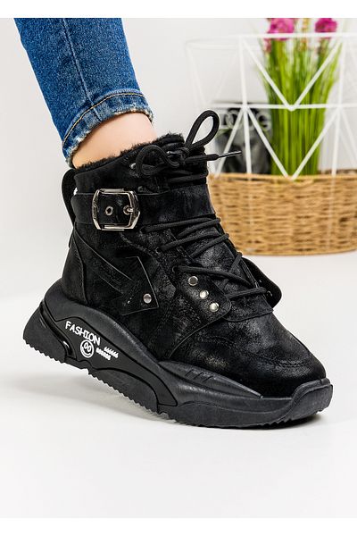 starlike Women's black fur boots A165