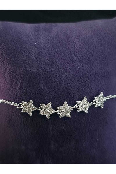 sarıyer silver Star Model Zircon Stone Embroidered Chain Model Steel Bracelet