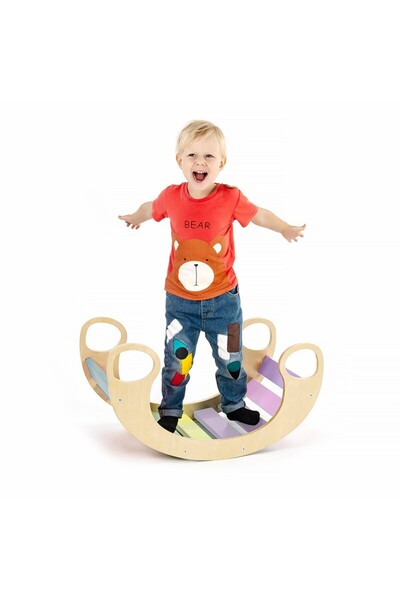 PROCART Wooden rocker, balance board, multifunctional, multicolor