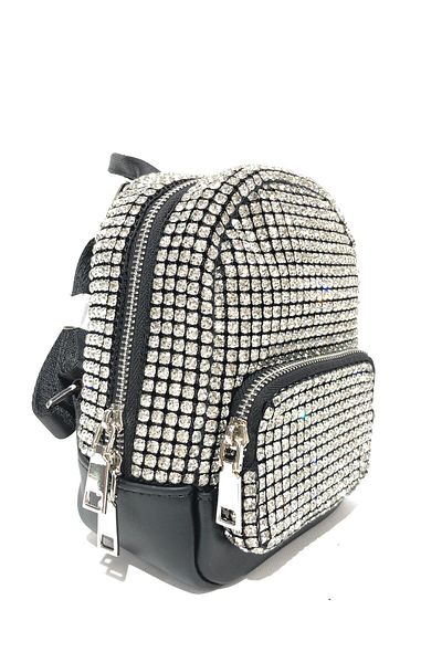 womenacs Black Color Silver Stone Mini Size Stylish Backpack Length: 17 cm Width: 15.5 cm Width: 9 cm