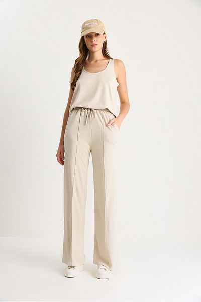 Bianco Lucci Top cu bretele cu decolteu în U pentru femei Pantaloni cu talie elastică cu nervuri Costum modal confortabil 60283496