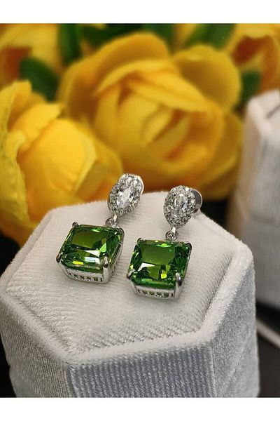 argint 925 GREEN STONE ZIRCONIUM EARRINGS