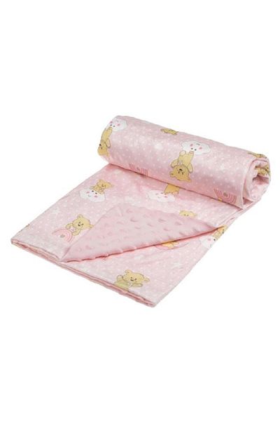 OEM Patura catifelata pentru bebe, 90x80 cm, Ursuleti Roz