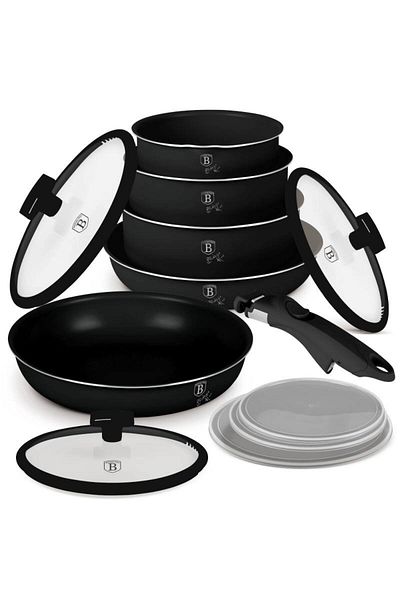 Berlinger Haus Set of 12 titanium cookware, Matte Black collection, with handle
