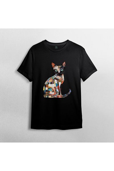 Pixxa Cat Cat Illustration Unisex 100% Cotton Crew Neck T-Shirt Model 2