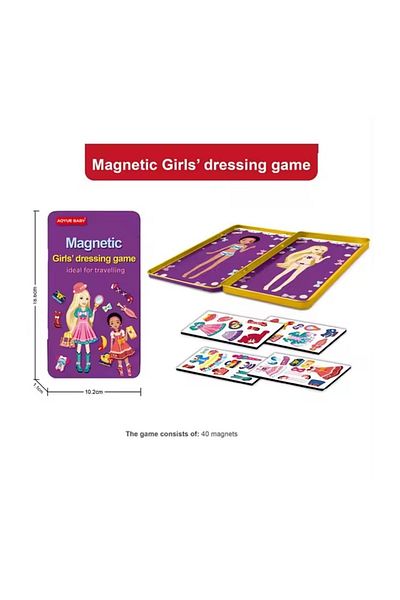divendi-ro Magnetic board game, with clothes and accessories, metal box, 40 pieces, 19x11x1.5 cm, purple