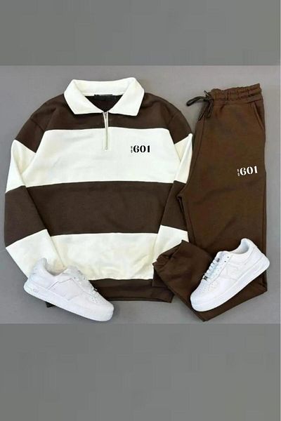 NO 601 Σετ φόρμας Unisex Brown Piece Stand Collar 601 εμπριμέ καφέ