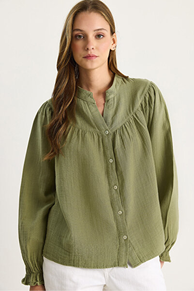 Bianco Lucci Women's Comfortable Muslin Shirt with Elastic Sleeves and Buttons 4733 60283499