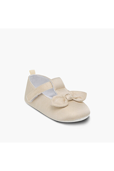 Juniors Textured Bow Applique Booties with Hook and Loop Closure
