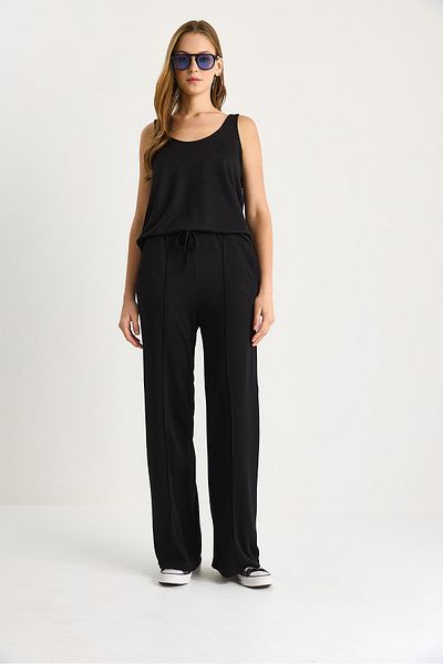 Bianco Lucci Top cu bretele cu decolteu în U pentru femei Pantaloni cu talie elastică cu nervuri Costum modal confortabil 60283496
