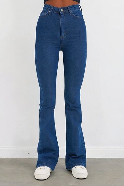 byhaziran butik Joplin Dark Blue Spanish Leg High Waist Lycra Women's Jeans