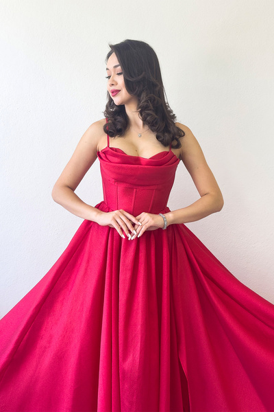 thezkscom Kadın Sırt Dekolteli Korse Detay Yırtmaçlı Abiye Elbise Bebe Mavi, Kırmızı, Lacivert