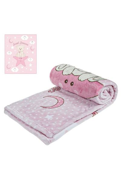 OEM Patura catifelata pentru bebe, 90x80 cm, Ursulet roz