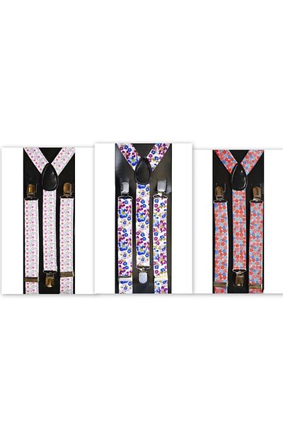 OEM Set 3 Bretele Unisex, Model Y, Inchizatori Metalice, 25 mm, Imprimeu Multicolor