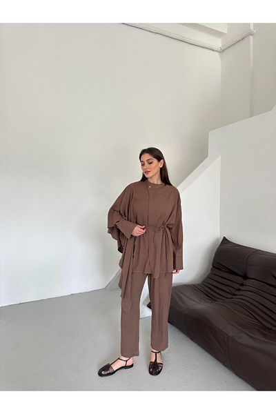 My Blog Brown Flounced Kimono Set - 8739