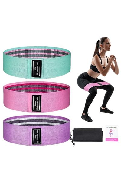 OEM Set benzi elastice pentru exerciții, 3 bucăți, rezistență ușoară, medie și mare, multicolor, roz și violet