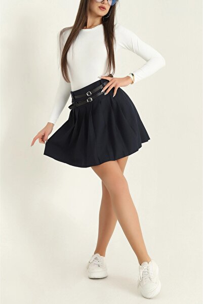 ModaLy Moda Μπλε ναυτικό φούστα Atlas με φερμουάρ και πλισέ 320415