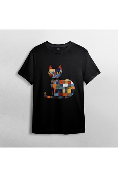 Pixxa Cat Cat Illustration Unisex 100% Cotton Crew Neck T-Shirt Model 3