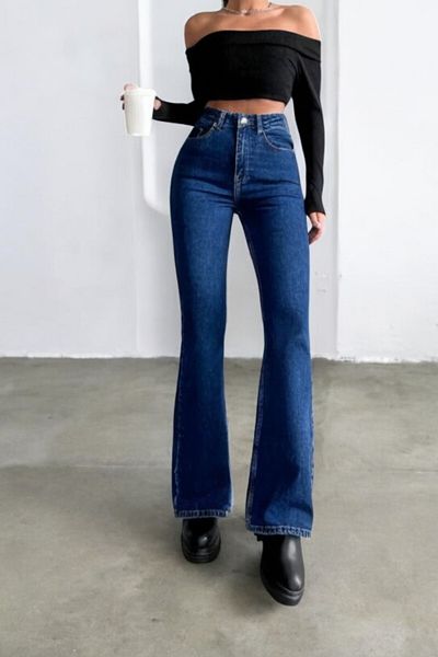 byhaziran butik Miunsa Spanish Leg Colorfast Dark Blue Stretchy High Waist Denim Pants
