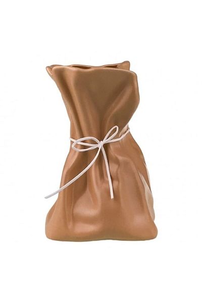 OEM Ceramic Vase with White Cord, 12x19 cm, Milk Chocolate