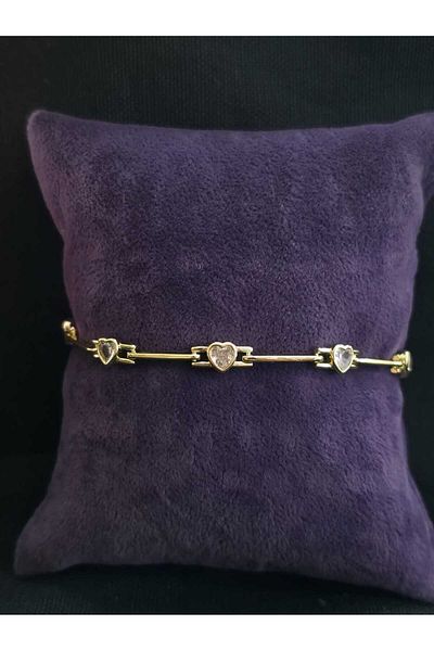 sarıyer silver Heart Model Dear Love Themed Gold Color Yellow Color Plated Zircon Stone Steel Bracelet