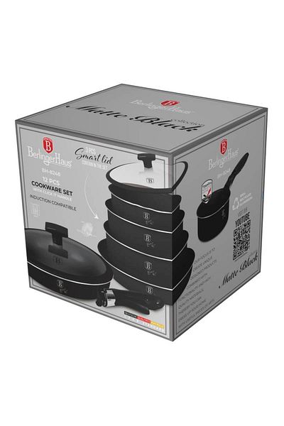 Berlinger Haus Set of 12 titanium cookware, Matte Black collection, with handle