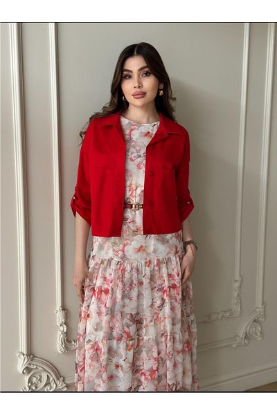 My twins Ewas Design Midi Length Tulle Dress Red Jacket Women's Double Suit