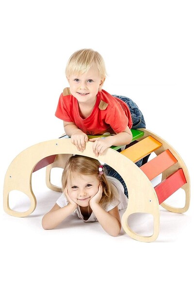 PROCART Wooden rocker, balance board, multifunctional, multicolor