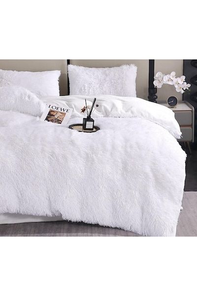 OEM Pilota si 2 fete de perna, Fluffy, 2 persoane, 3 piese, 200x230cm, alb