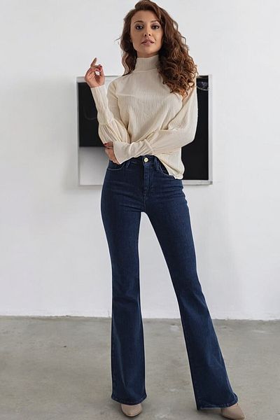 byhaziran butik Blugi originali pentru femei, albastru închis, lycra, cu talie înaltă