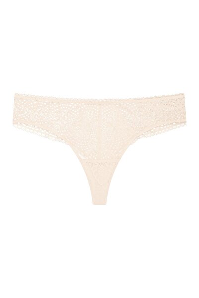 ESOTIQ Women's Classic Thong Panties with Ajoure Openwork Lace Details | Marvela