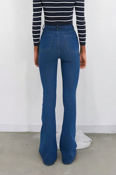byhaziran butik Joplin Dark Blue Spanish Leg High Waist Lycra Women's Jeans