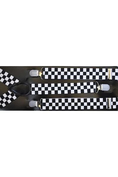 OEM Bretele Unisex, Model Y, Inchizatori Metalice, 25 mm, Imprimeu Bicolor, Alb-Negru