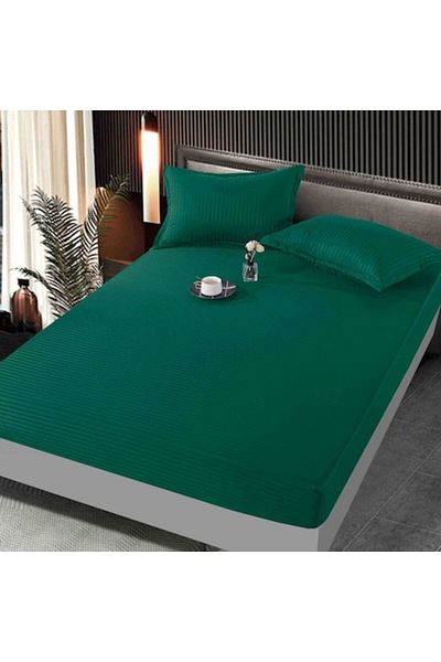JOJO HOME Fitted Sheet with Elastic, Jojo Home, Damask, 2 Persons, 160x200cm, Emerald Green