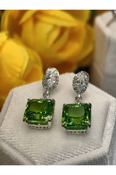 argint 925 GREEN STONE ZIRCONIUM EARRINGS