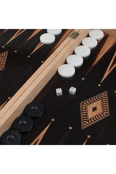 divendi-ro Sepia engraved board game, includes pieces and 2 dice, 50.5x47.5cm, black and white