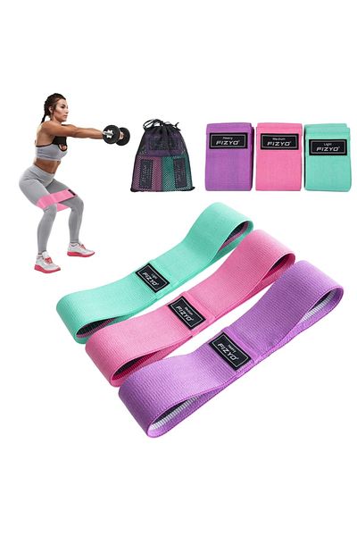 Fizyo Set benzi de fitness 3 benzi, textile, pentru antrenament, multicolor, cu geantă de depozitar