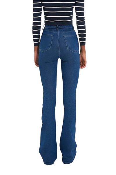 byhaziran butik Dena Dark Blue Spanish Leg High Waist Lycra Women's Jeans