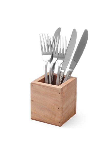 HENDI Pojemnik na sztućce drewniany kwadratowy 80x80x95 mm - 664186