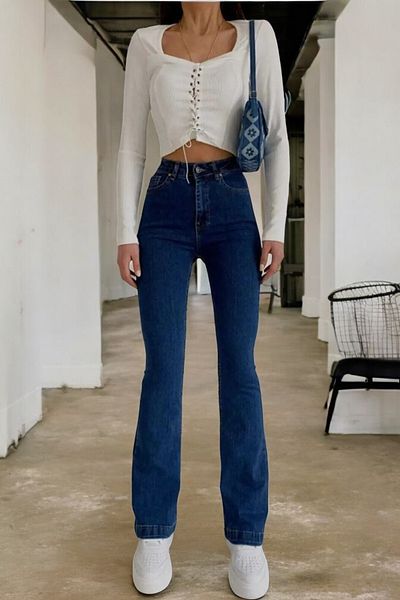 byhaziran butik Nico Dark Blue High Waist Flare Jeans