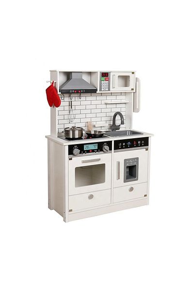 PROCART Bucătărie din lemn pentru copii, iluminată, sonoră, 4 accesorii incluse, vintage, 65x97,5x30 cm