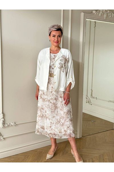 My twins Ewas Design Midi Length Belted Tulle Dress Jacket Women's Plus Size Two Piece Set