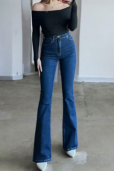 byhaziran butik Pinr Dark Blue High Waist Flare Jeans