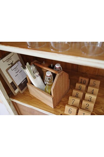 HENDI Organizer pojemnik stołowy na przyprawy sztućce drewniany z uchwytem - 664315