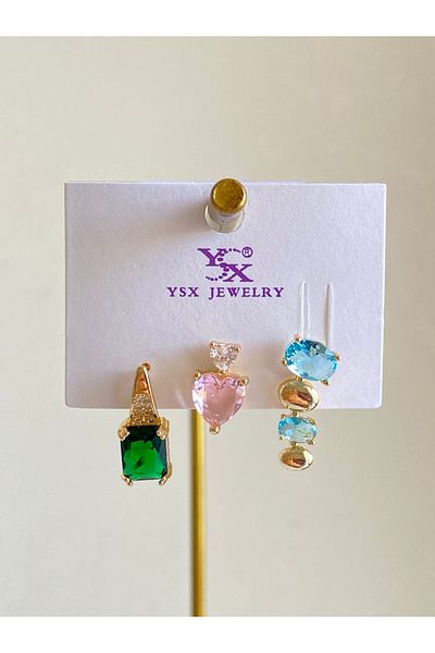 Çelik Set of 3 Colorful Earrings