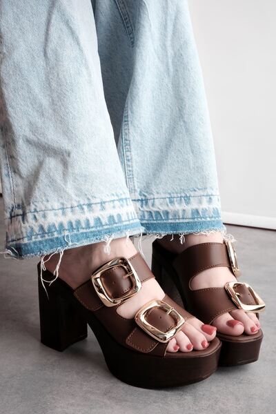 MY DERİ Lory Women's Double Belted Thick Heeled Slippers 4017