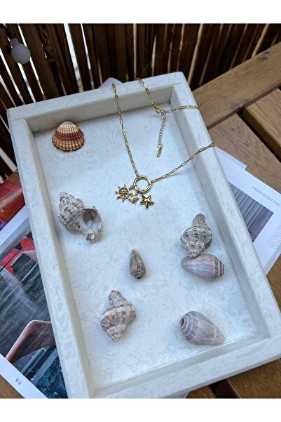 2602atelier Deniz Temalı Charmlı Ataç Zincir Çelik Kolye